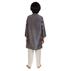 Royal Blue Geometric Print Tussar Silk kurta Set