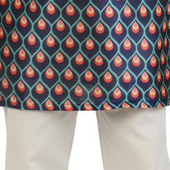 Royal Blue Geometric Print Tussar Silk kurta Set