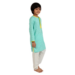 Aqua Motif Woven Cotton Kurta Set