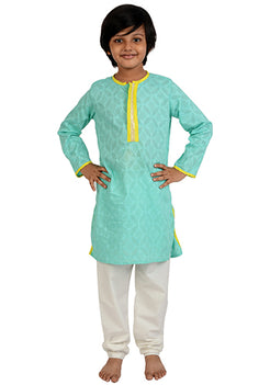 Aqua Motif Woven Cotton Kurta Set