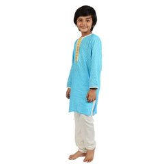 Azure Blue Motif Woven Cotton Kurta Set