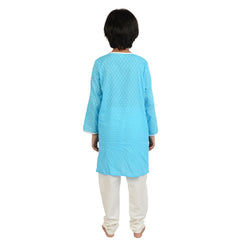 Azure Blue Motif Woven Cotton Kurta Set