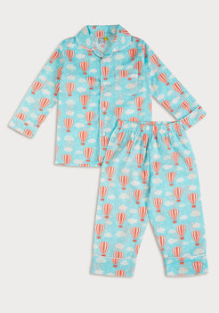 Balloons in the Clouds Print Collared Night Wear Set