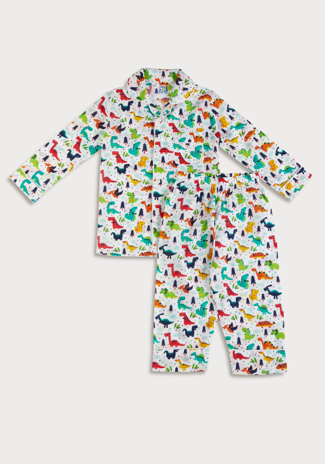 Dinosaur Domination Print Collared Night Wear Set