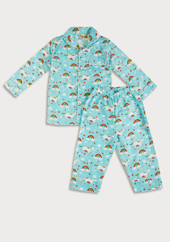 Unicorn Surprise Print Collared Night Wear Set