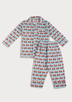 Flashy Firetruck Print Collared Night Wear Set