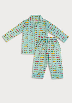 ROADSTER RACER PRINT COLLARED NIGHT WEAR SET