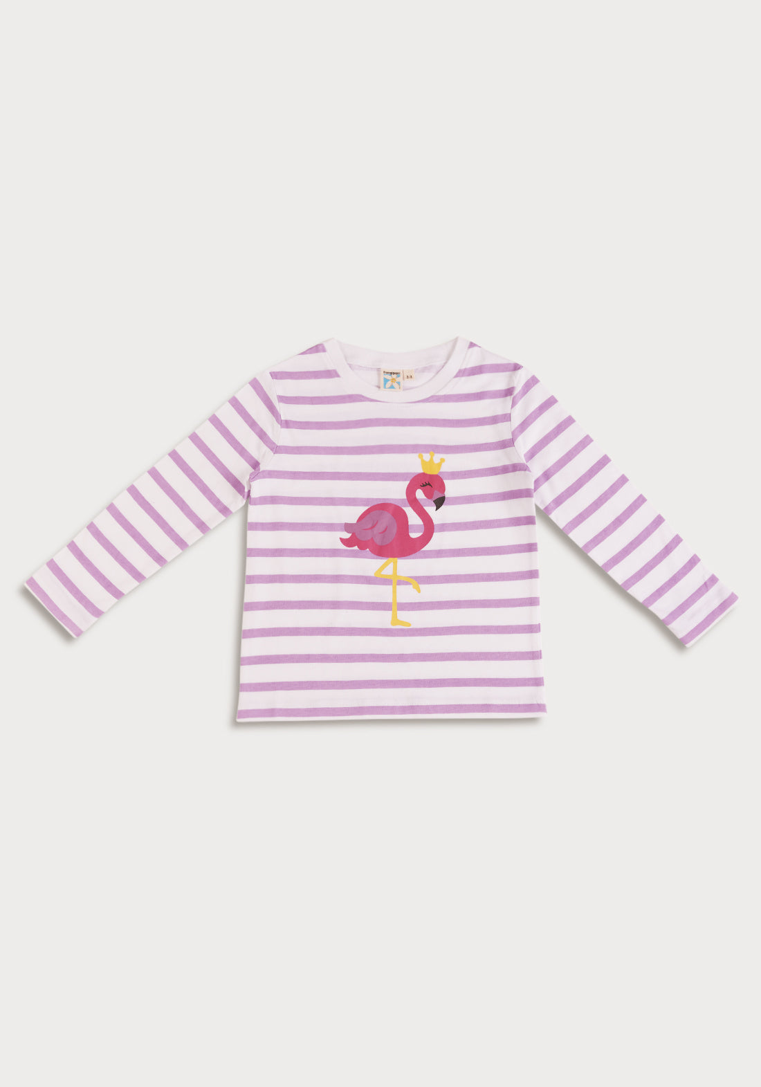 BABY PINK STRIPE WITH FLAMINGO PLACEMENT PRINT TEE