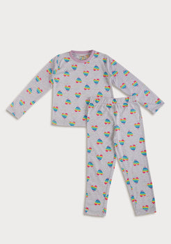 Hearts on My Sleeve Print Collared Night Wear Set