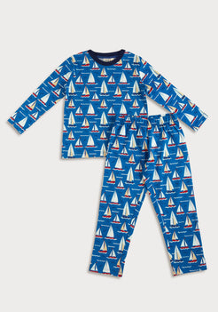 RED, WHITE AND BLUE BOAT PRINT LONG SLEEVE PAJAMA SET