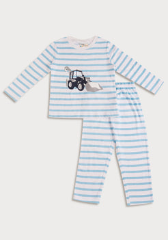 STRIPE AND TRACTOR PRINT LONG SLEEVE PAJAMA SET