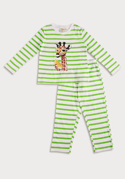 STRIPE  AND GIRAFFE PRINT LONG SLEEVE PAJAMA SET