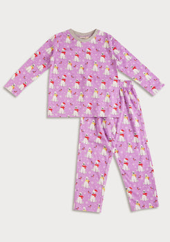 LILAC, WHITE AND RED POLAR BEAR PRINT LONG SLEEVE PAJAMA SET