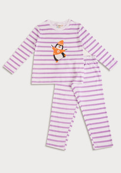 STRIPE AND PENGUIN PRINT LONG SLEEVE PAJAMA SET