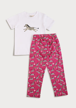 PINK, WHITE AND BLACK ZEBRA PRINT SHORT SLEEVE PAJAMA SET