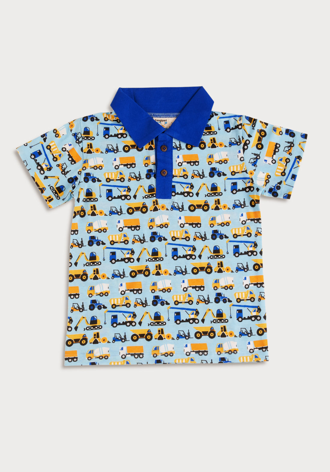 BLUE, BLACK AND YELLOW CONSTRUCTION PRINT POLO T-SHIRT