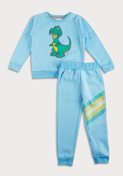 Aqua Blue Fleece Sweatshirt with Dino Print