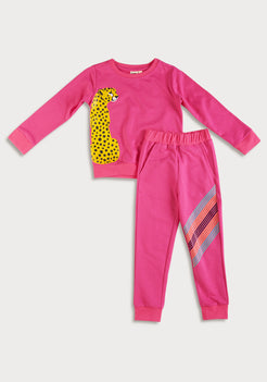 Hot Pink Terry Sweatshirt with Leopard Print