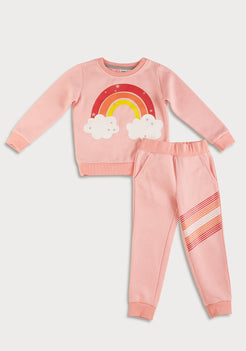 Baby Pink Fleece Sweatshirt with Rainbow Print