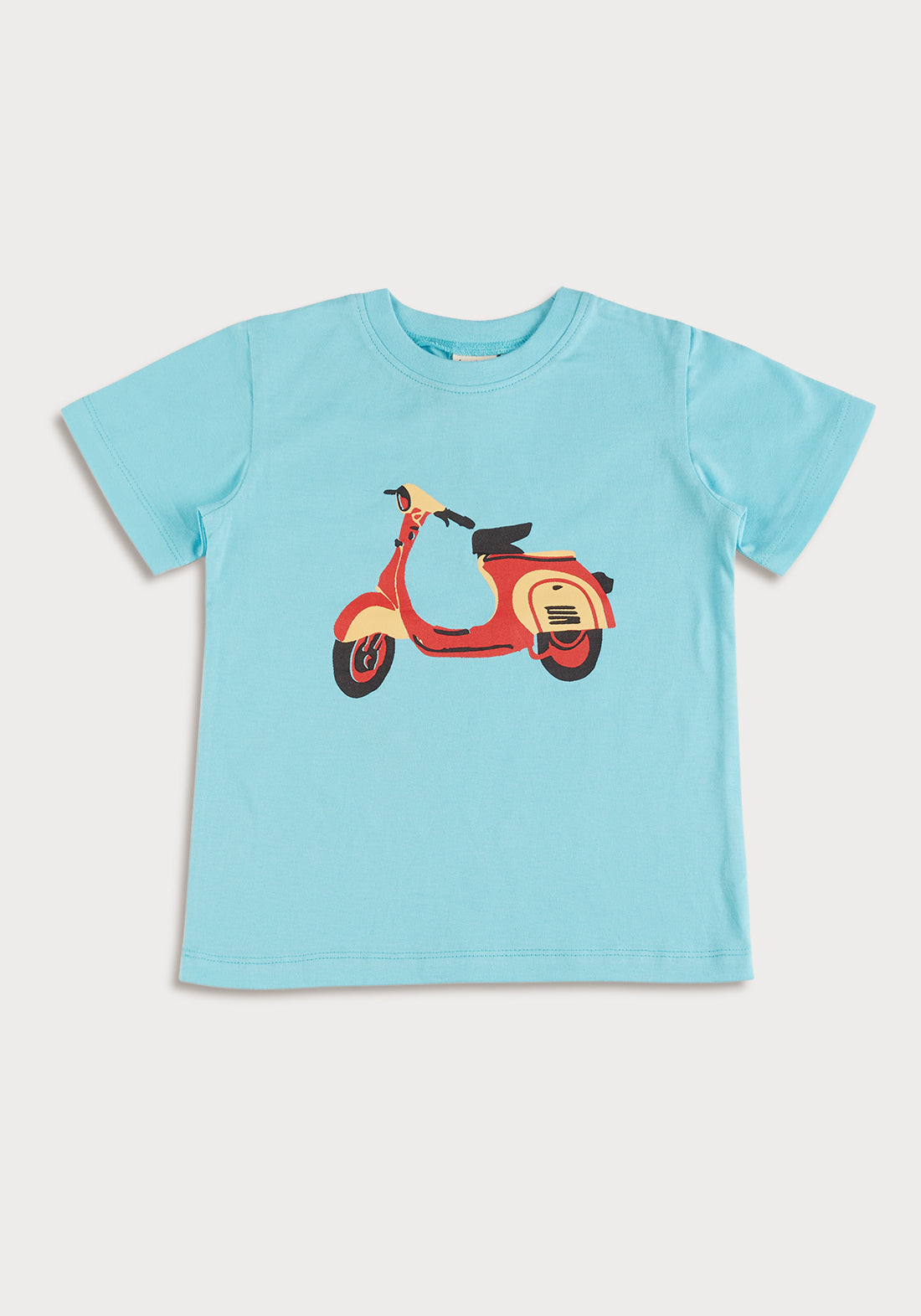 RED, YELLOW AND BLACK SCOOTER PLACEMENT PRINT Short Sleeve Tee
