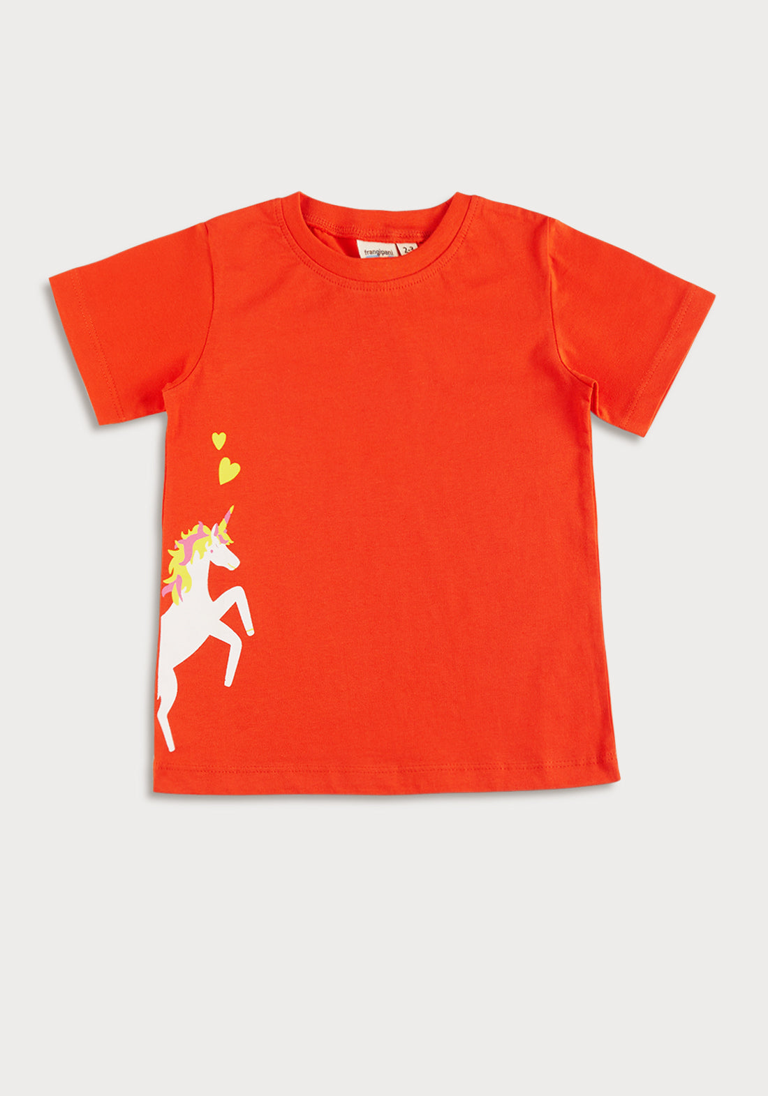 RED AND MULTICOLOR UNICORN PLACEMENT PRINT Short Sleeve Tee