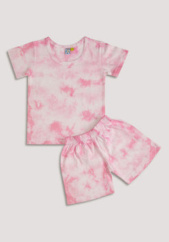 Rose Pink Tie Dye Play Suit Night Wear Set