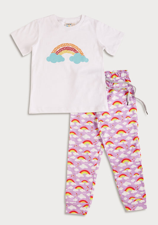 LILAC AND MULTICOLOR RAINBOW PRINT Tees + Track Pants