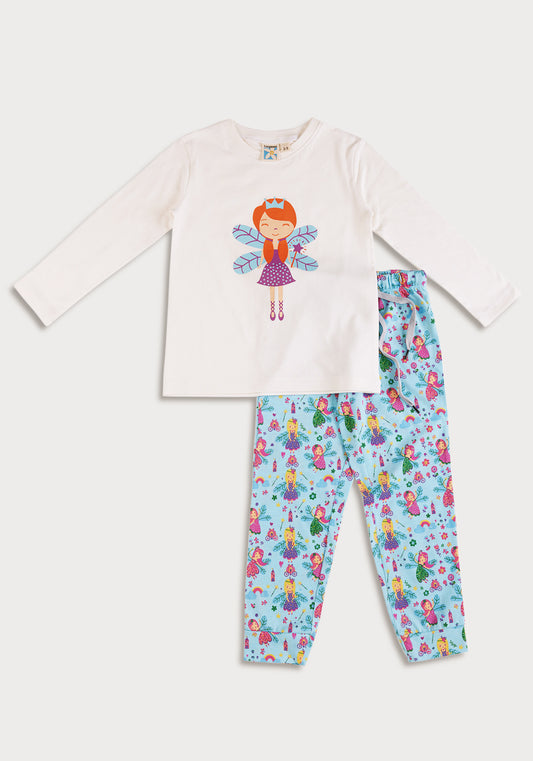 BLUE AND MULTICOLOR FAIRIES PRINT Tees + Track Pants