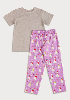 LILAC, WHITE AND RED POLAR BEAR PRINT Tee+Tights Set