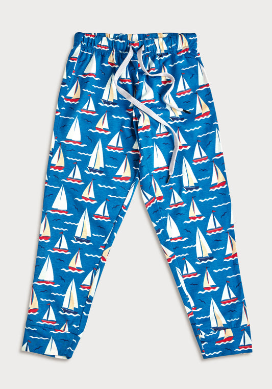 RED, WHITE AND BLUE BOAT PRINT KNITTED PANTS