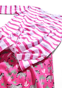 Stripe T-shirt with Pink, Black and White Zebra Printed skirt co-ord Set