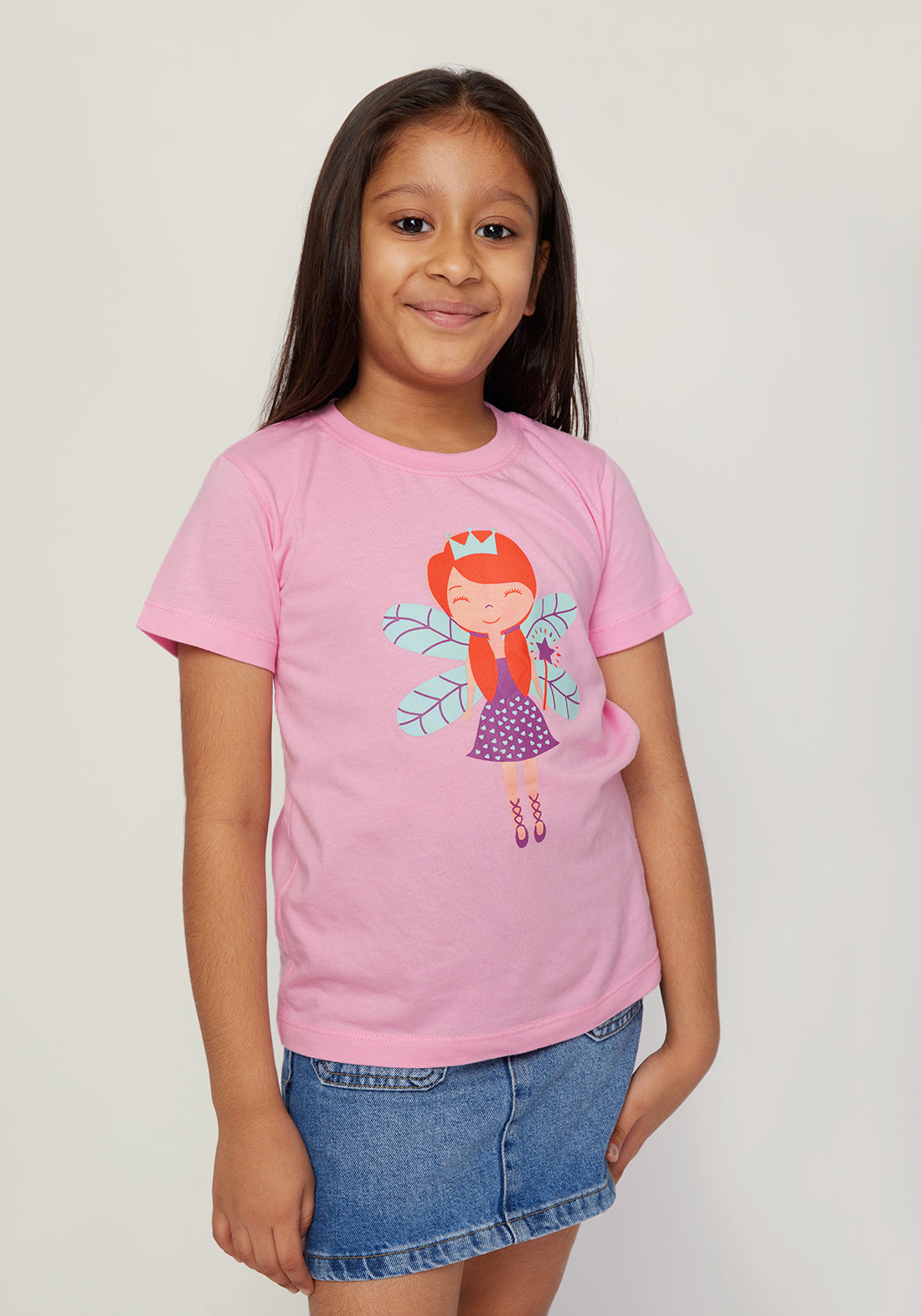 PINK AND MULTICOLOR FAIRY PLACEMENT PRINT Short Sleeve Tee