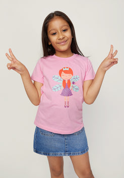 PINK AND MULTICOLOR FAIRY PLACEMENT PRINT Short Sleeve Tee