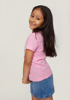 PINK AND MULTICOLOR FAIRY PLACEMENT PRINT Short Sleeve Tee