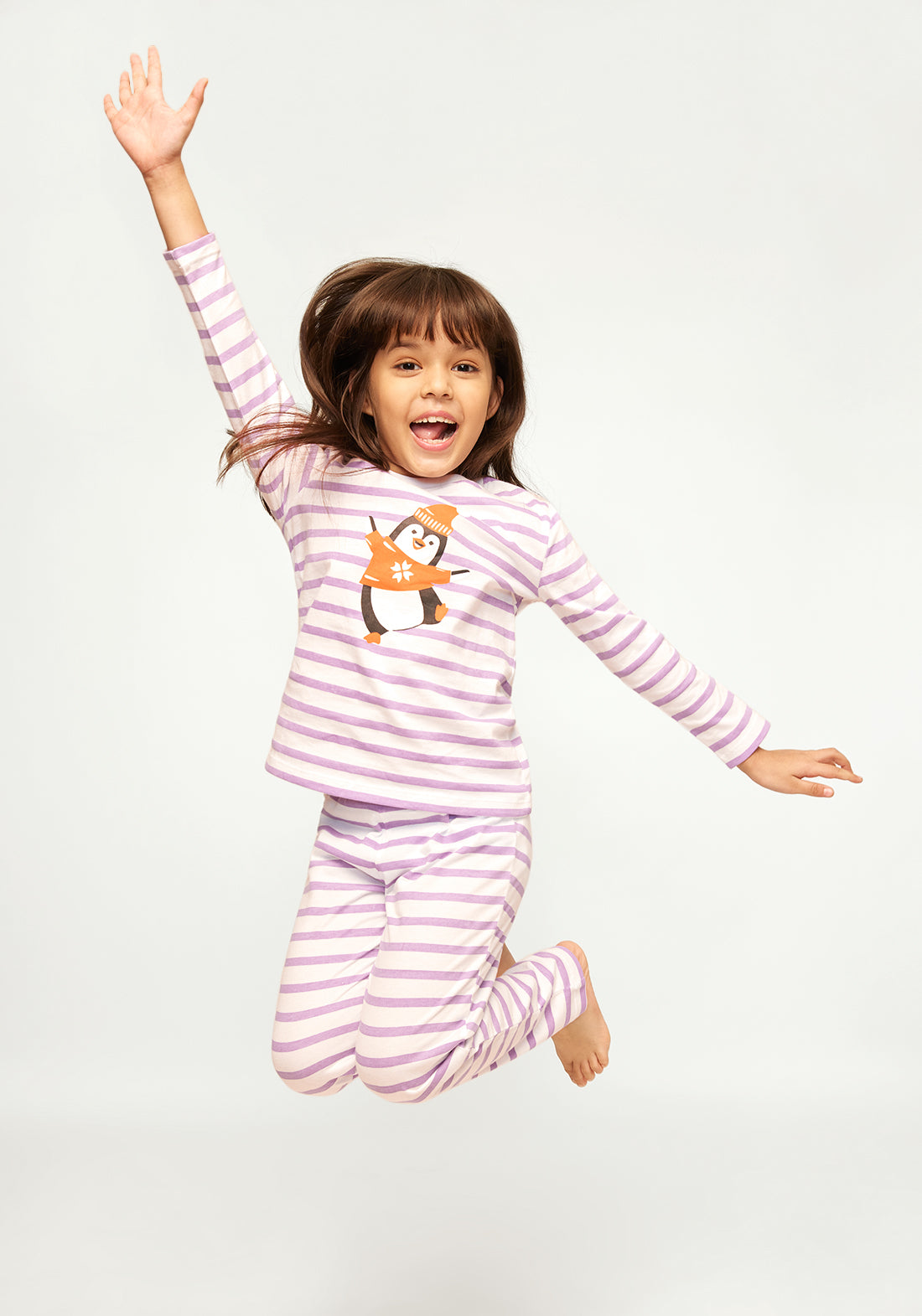 STRIPE AND PENGUIN PRINT LONG SLEEVE PAJAMA SET