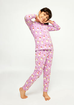 LILAC, WHITE AND RED POLAR BEAR PRINT LONG SLEEVE PAJAMA SET
