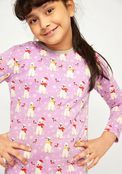 LILAC, WHITE AND RED POLAR BEAR PRINT LONG SLEEVE PAJAMA SET