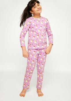 LILAC, WHITE AND RED POLAR BEAR PRINT LONG SLEEVE PAJAMA SET