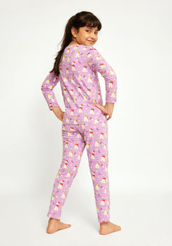LILAC, WHITE AND RED POLAR BEAR PRINT LONG SLEEVE PAJAMA SET