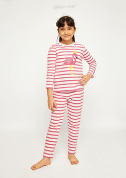 STRIPE AND FLAMINGO PRINT LONG SLEEVE PAJAMA SET