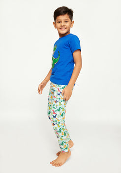 RED, BLUE AND GREEN DINOSAUR PRINT Short sleeve tee plus pant in knit