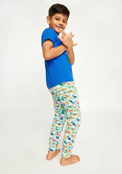 RED, BLUE AND GREEN DINOSAUR PRINT Short sleeve tee plus pant in knit