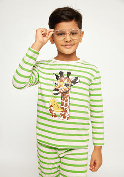STRIPE  AND GIRAFFE PRINT LONG SLEEVE PAJAMA SET