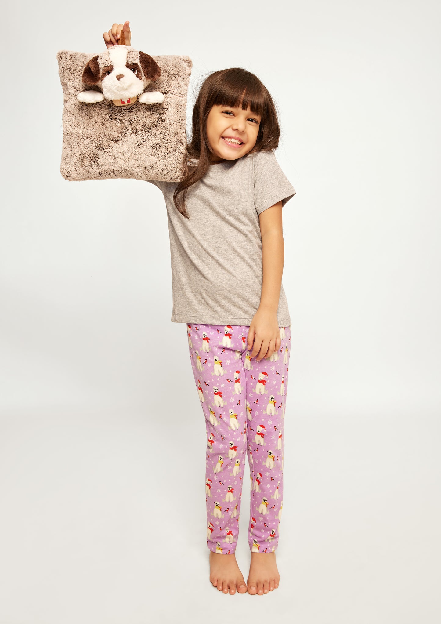 LILAC, WHITE AND RED POLAR BEAR PRINT Tee+Tights Set