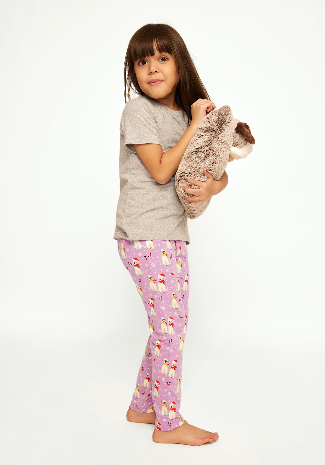 LILAC, WHITE AND RED POLAR BEAR PRINT Tee+Tights Set