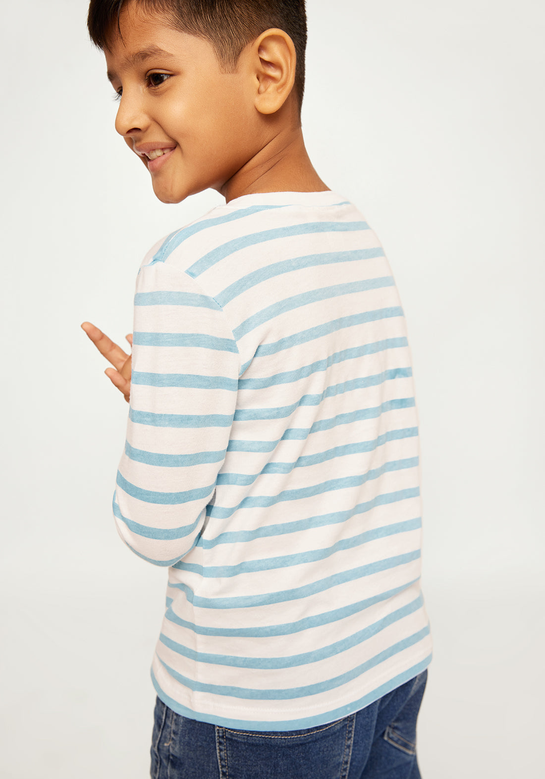 AQUA STRIPE WITH CONSTRUCTION PLACEMENT PRINT TEE