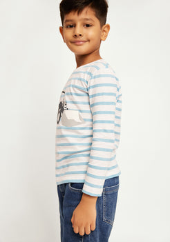 AQUA STRIPE WITH CONSTRUCTION PLACEMENT PRINT TEE