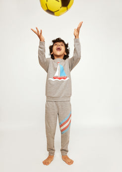 Grey Melange Terry Sweatshirt with Boat Print