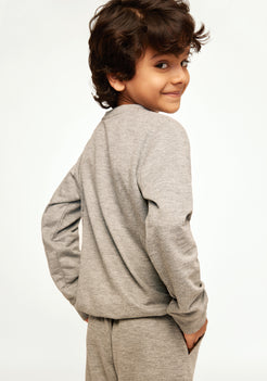 Grey Melange Terry Sweatshirt with Boat Print