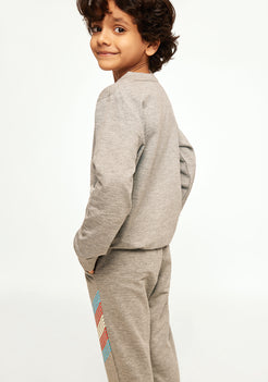 Grey Melange Terry Sweatshirt with Boat Print